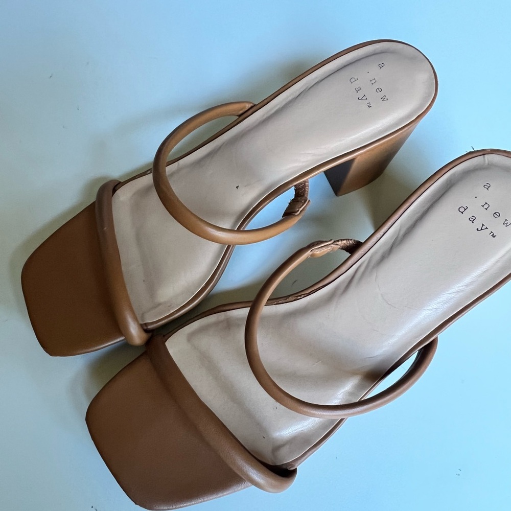 A New Day Brown Block Heel Sandals
